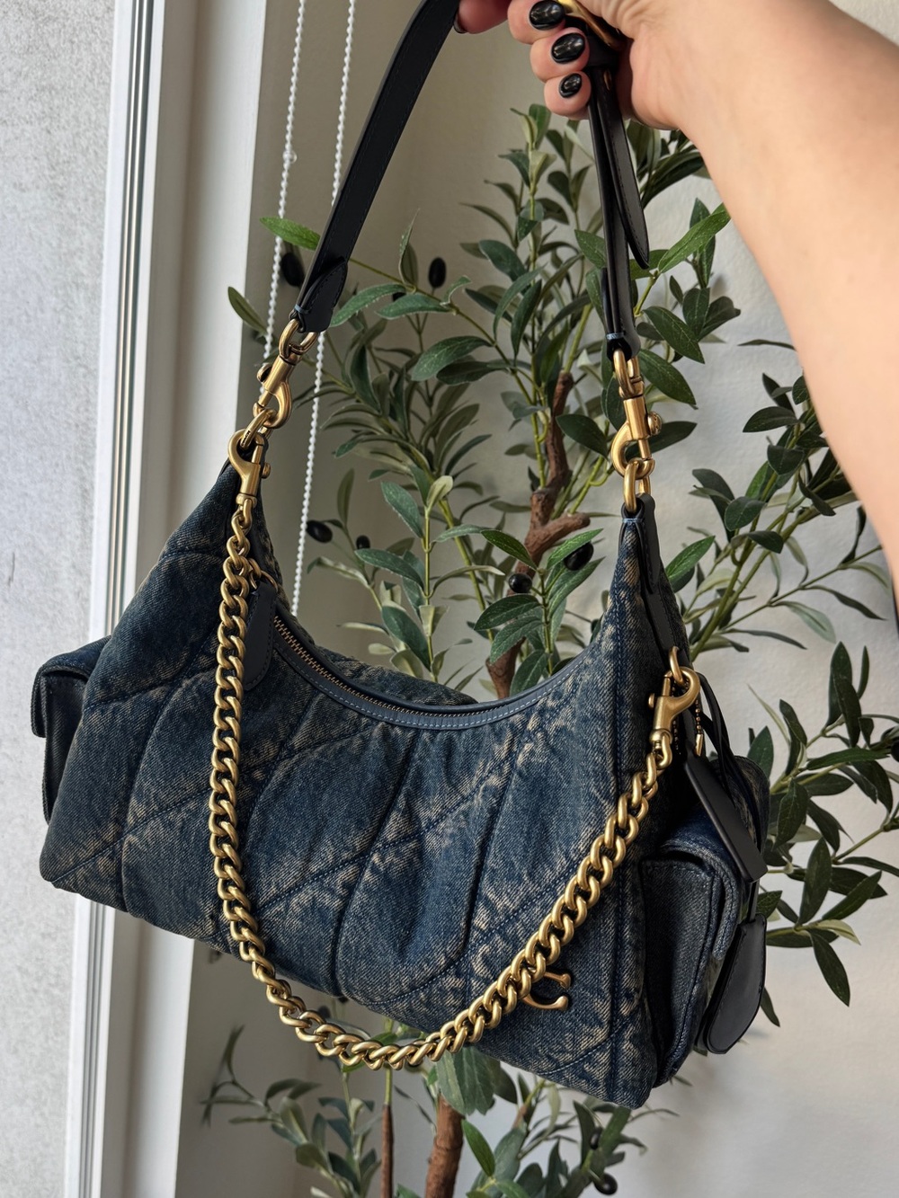Coach Blue Denim Quilted Pocket Juliet 30 Bag